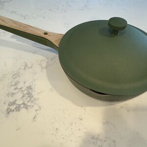 Our Place Pan Sage Green Non-Stick Pan with Lid and accessories
